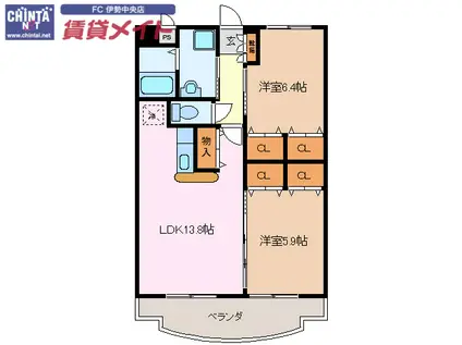 サンローズ(2LDK/1階)の間取り写真