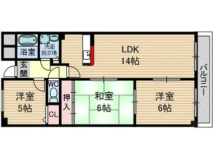 グレース南茨木(3LDK/2階)の間取り写真