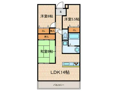 白鷹香櫨園マンション(3LDK/3階)の間取り写真