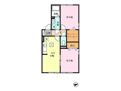 ロイヤルガーデン天神A棟(2DK/1階)の間取り写真