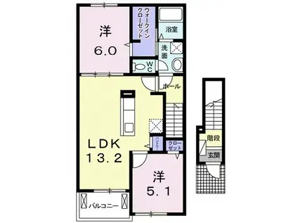 カーサ・セレーノA(2LDK/2階)の間取り写真