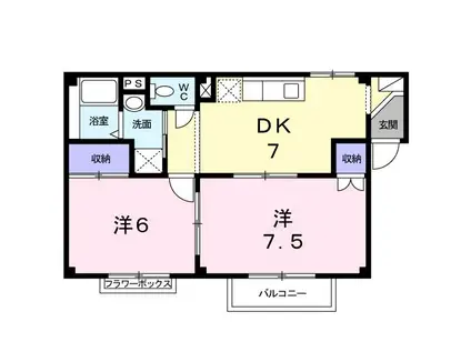 ラ・フィーネ(2DK/2階)の間取り写真
