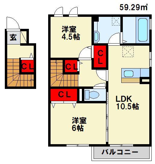 プティ シャンヴェール(2LDK/2階)の間取り写真