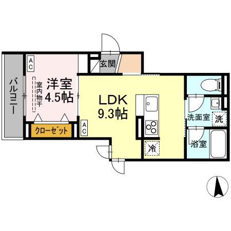 ディールーム寺町(1LDK/2階)の間取り写真