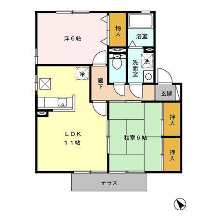 サンフローラ一ツ葉(2LDK/1階)の間取り写真