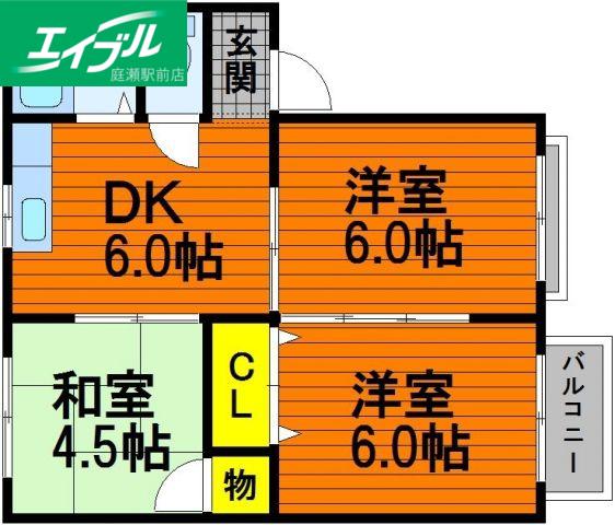 門田屋敷ハウス(3DK/2階)の間取り写真