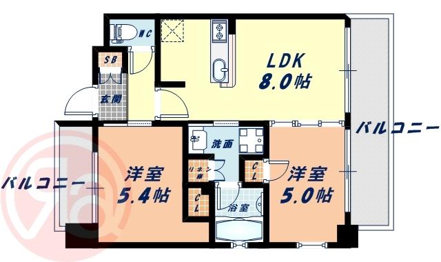 エステムプラザ難波ウエストリバークロス(2DK/6階)の間取り写真