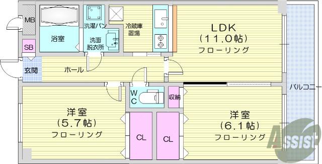 グレース高橋D(2LDK/2階)の間取り写真