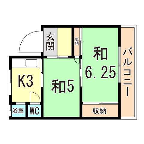 ロイヤルハイツ(2DK/3階)の間取り写真