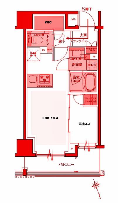 シェフルール鶴見STATION ONE(1LDK/8階)の間取り写真