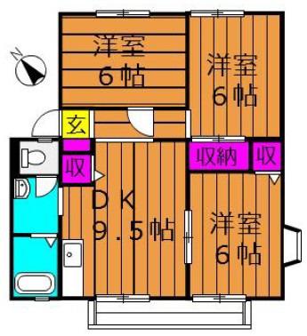 サンビレッジスカイバレーA棟(3DK/2階)の間取り写真