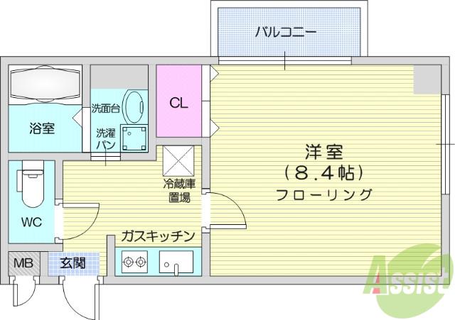 メルベイユ台原(1K/4階)の間取り写真