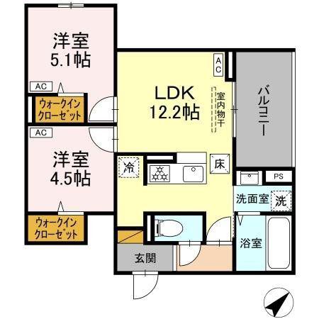 CLASSEUM都賀(2LDK/2階)の間取り写真