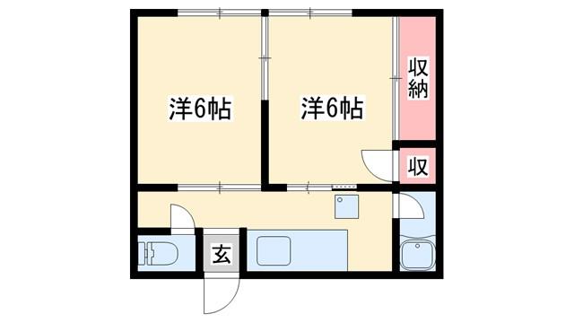 ペディコート加古川(2K/1階)の間取り写真