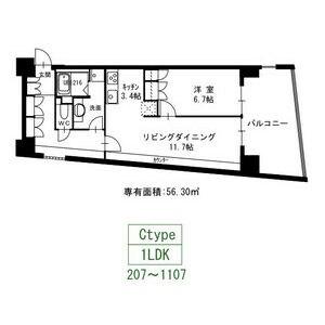 セイント橘(1LDK/7階)の間取り写真