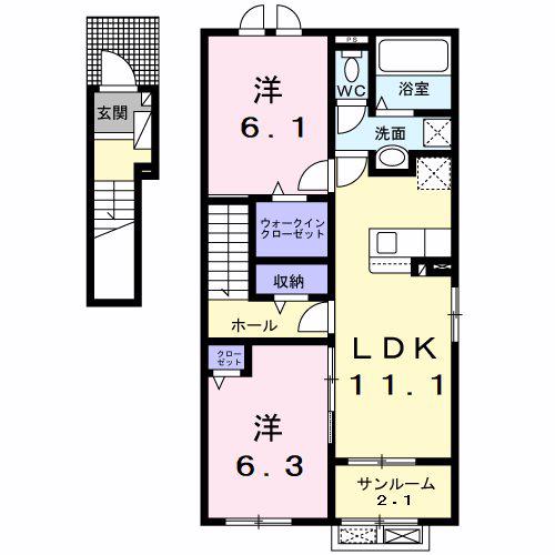 ルーエハイム(2LDK/2階)の間取り写真
