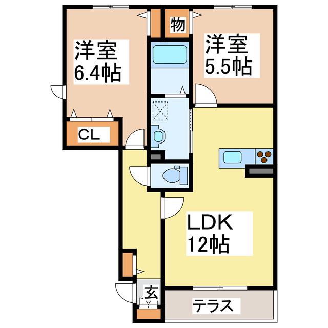 サンビレッジ(2LDK/1階)の間取り写真