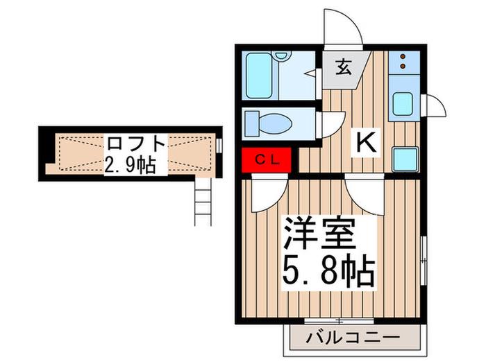 ラ・メールII(1K/1階)の間取り写真