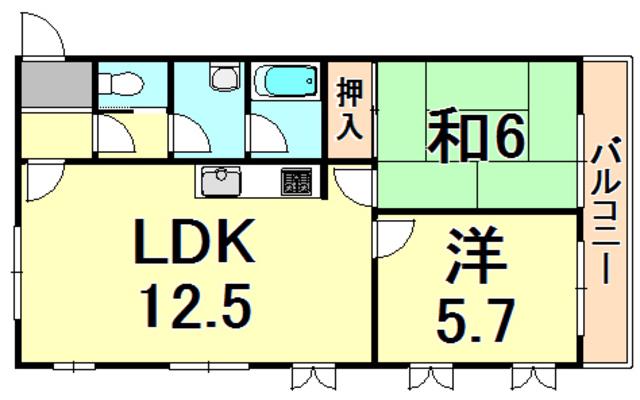 グリーンコート西宮(2LDK/4階)の間取り写真