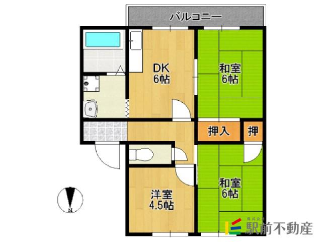 コーポ松(3DK/1階)の間取り写真