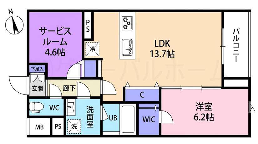 SPコート興野(1SLDK/2階)の間取り写真