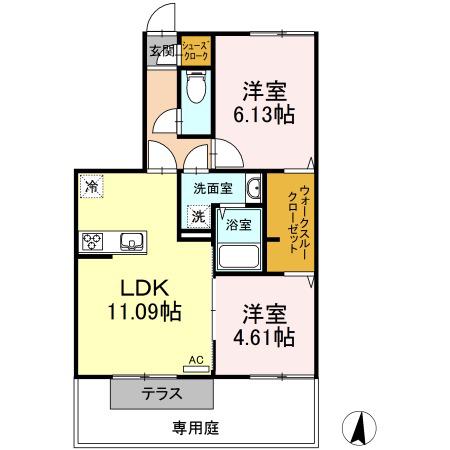 セジュールM A棟(2LDK/1階)の間取り写真