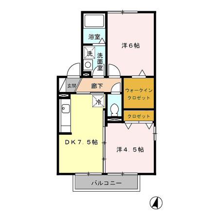 シャトン・アイB棟(2DK/2階)の間取り写真