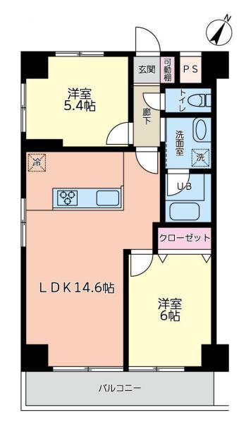 バイムフルス白金I(2LDK/8階)の間取り写真