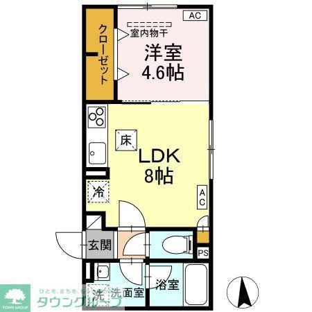 D-ROOM寺町(1LDK/1階)の間取り写真