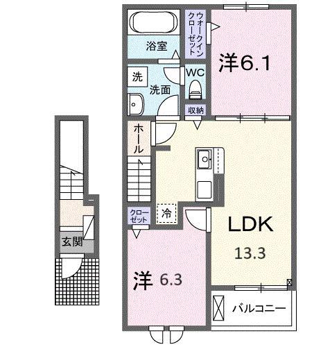 カメリア 塩川 B(2LDK/2階)の間取り写真