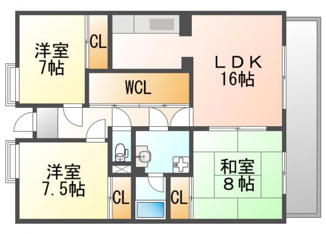 サンライズコート緑地公園B棟(3LDK/1階)の間取り写真