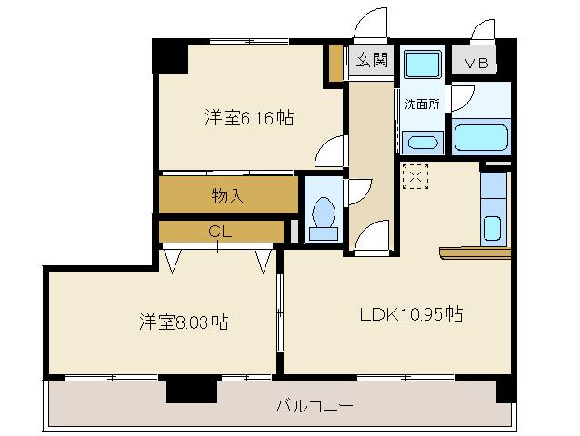 ファロス東住長町南(2LDK/3階)の間取り写真