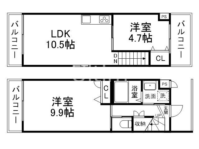 LA VITA 二条月光(2LDK/1階)の間取り写真