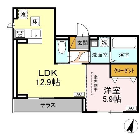 D-SOLACE祐光 B(1LDK/1階)の間取り写真