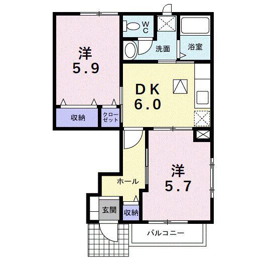 セレーノF(2DK/1階)の間取り写真