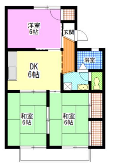 フェリシティヒルズ岸 A棟(3DK/2階)の間取り写真
