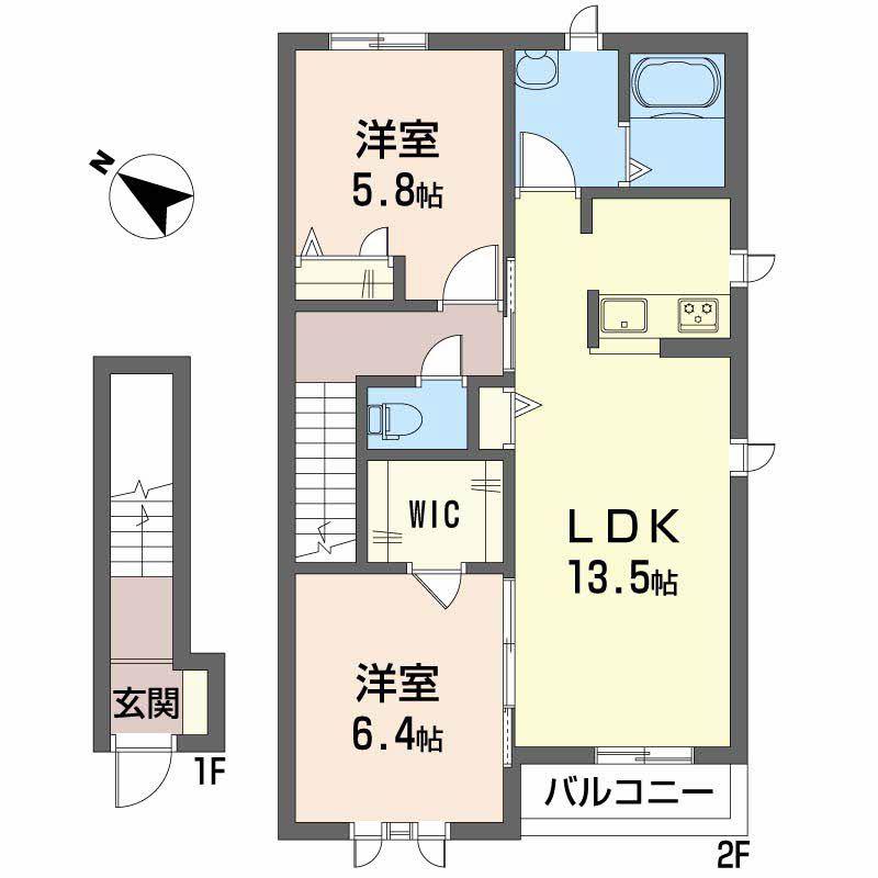 パッサーレ壱番館(2LDK/2階)の間取り写真