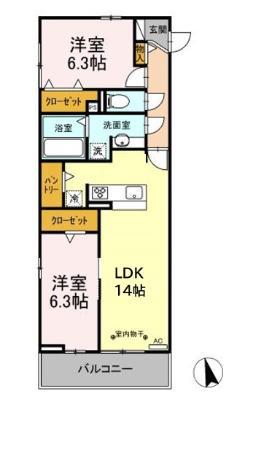 フォンターナ刈谷(2LDK/2階)の間取り写真