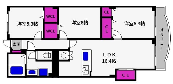 グランドハイツ魚崎(3LDK/8階)の間取り写真