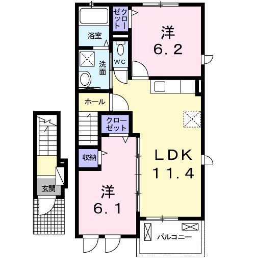 ラポート清水II(2LDK/2階)の間取り写真