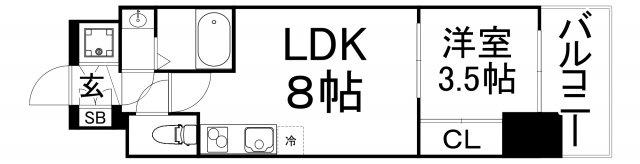 スワンズシティ谷町ブリエ(1LDK/9階)の間取り写真