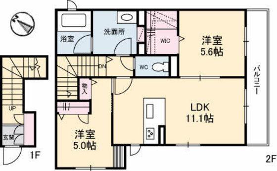 MS PRONUBE 参番館(2LDK/2階)の間取り写真