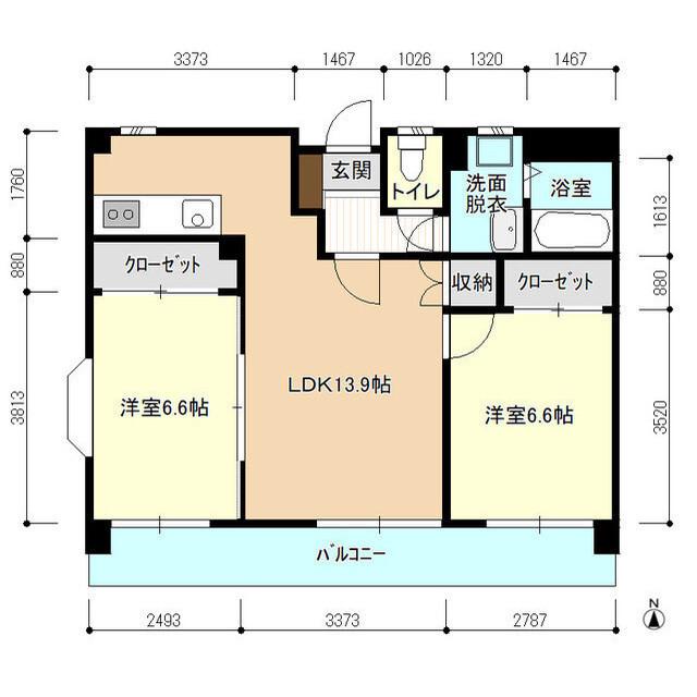 ラフィネーラ四方寄(2LDK/2階)の間取り写真