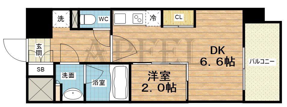コンフォリア・リヴ南森町Q(1DK/14階)の間取り写真