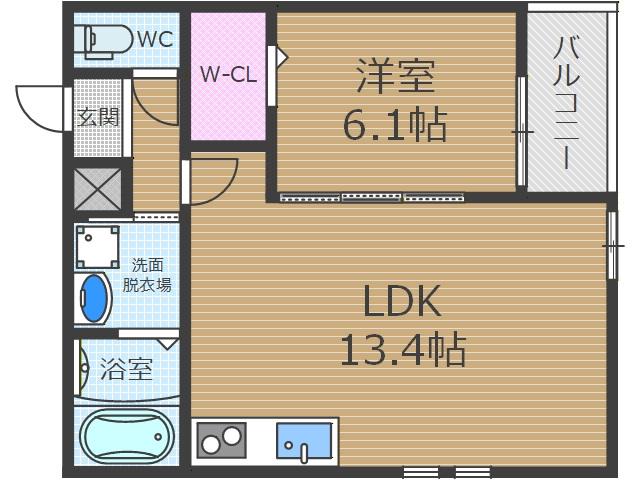 フジパレス戸伏町(1LDK/3階)の間取り写真