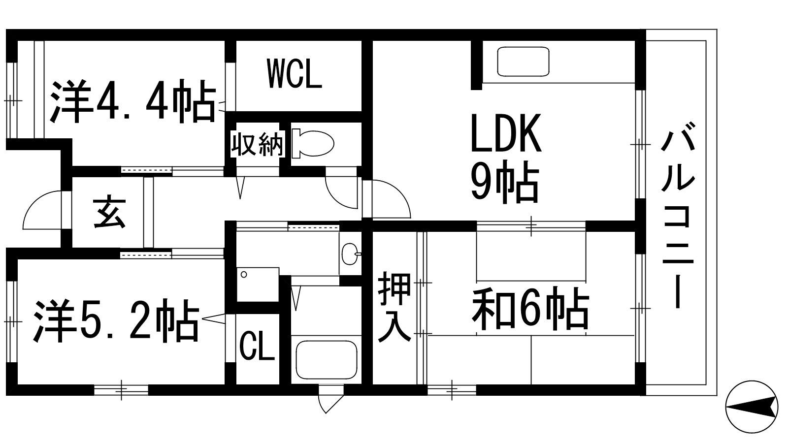 フレール宝塚御殿山3号棟(3LDK/3階)の間取り写真