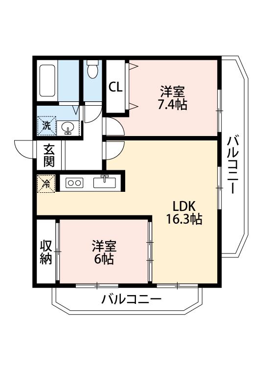 アロンジェ・ビラージュ(2LDK/4階)の間取り写真