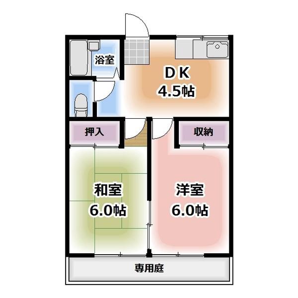 コーポたつみ(2DK/1階)の間取り写真