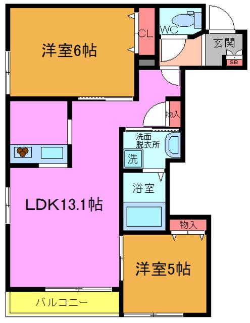 フェリオ妙典(2LDK/1階)の間取り写真