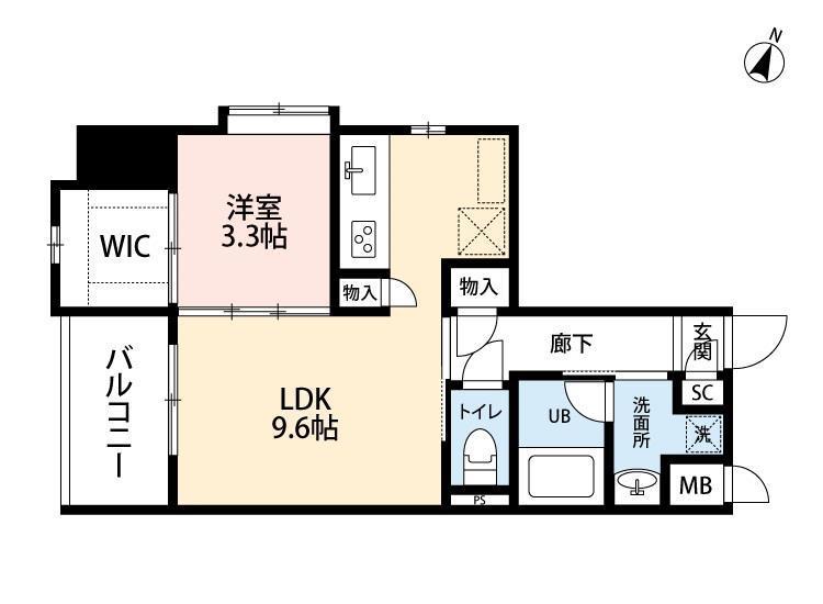 アミュゼ城野(1LDK/8階)の間取り写真